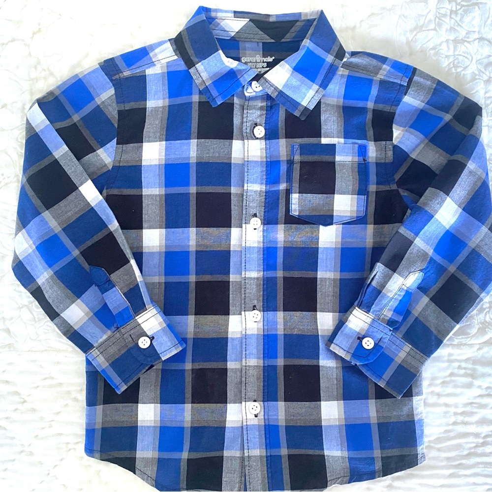 👍🏽Boys Blue Button down Plaid Dress Shirt SZ 5T